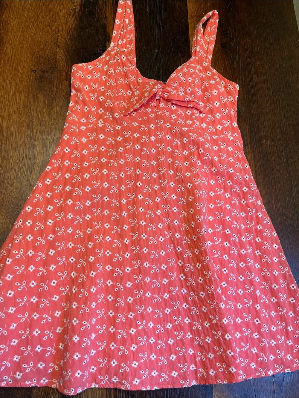Ladies size Medium Coral Fully Lined Eyelet Sundress with Bow